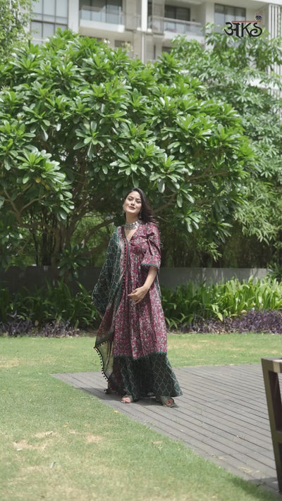 Maroon Floral Print Kurta Palazzo With Dupatta