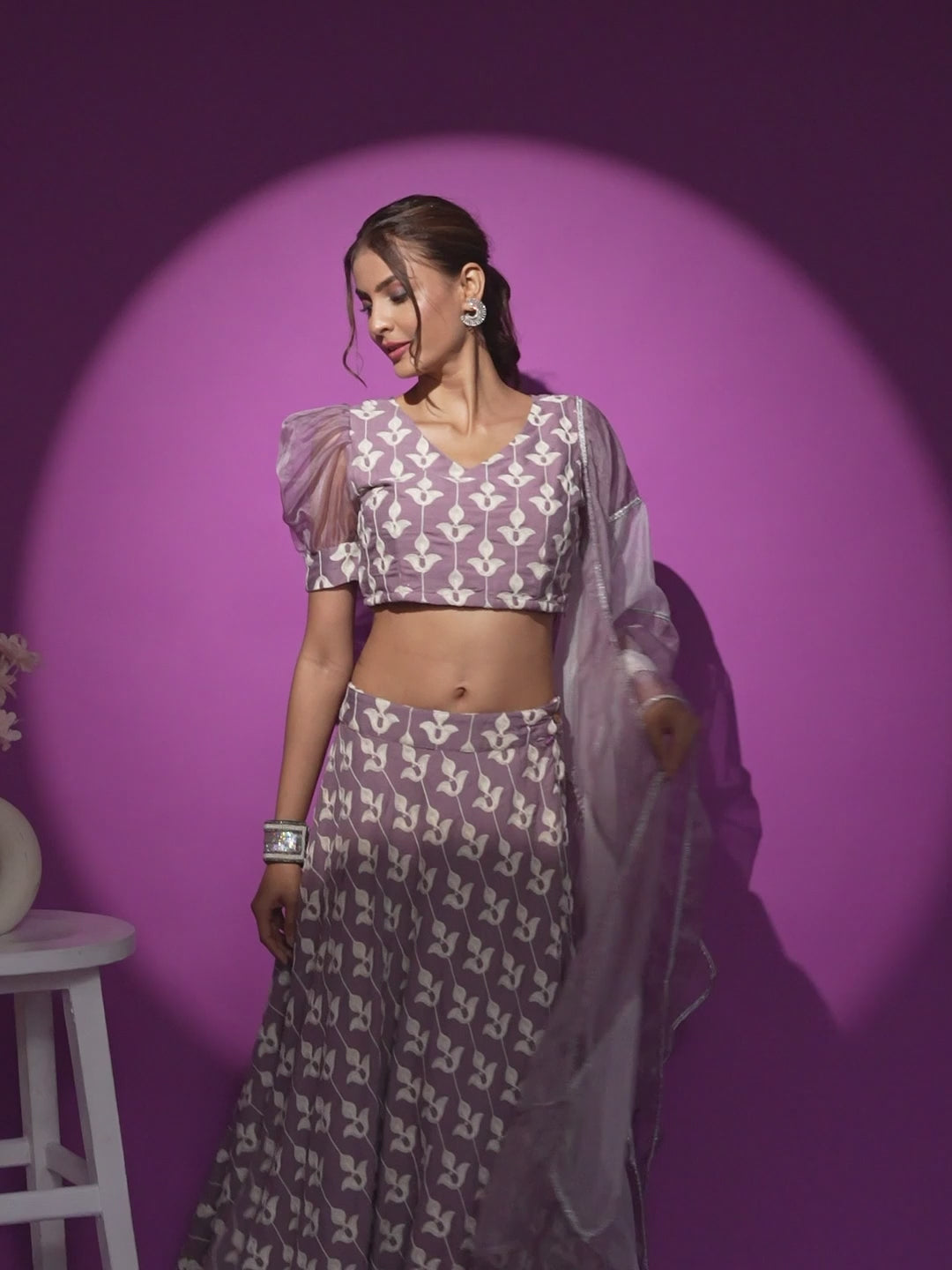 Mauve Embroidered Lehenga Choli With Dupatta