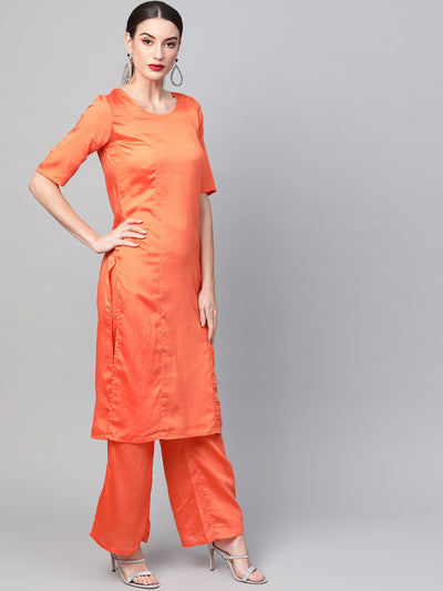 Orange Kurta Palazzo With Dupatta