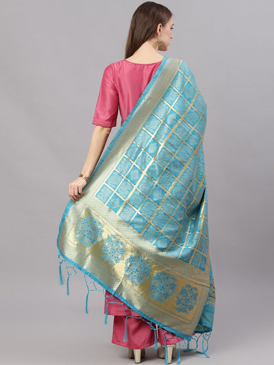 Turquoise Blue Zari Worked Dupatta