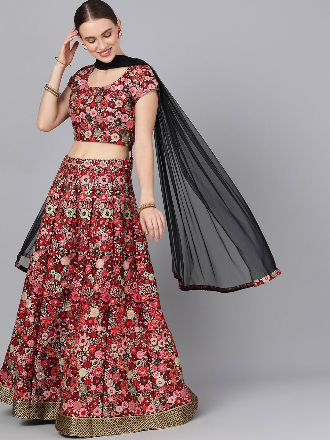 Multicolor Floral Print Lehenga Choli With Dupatta