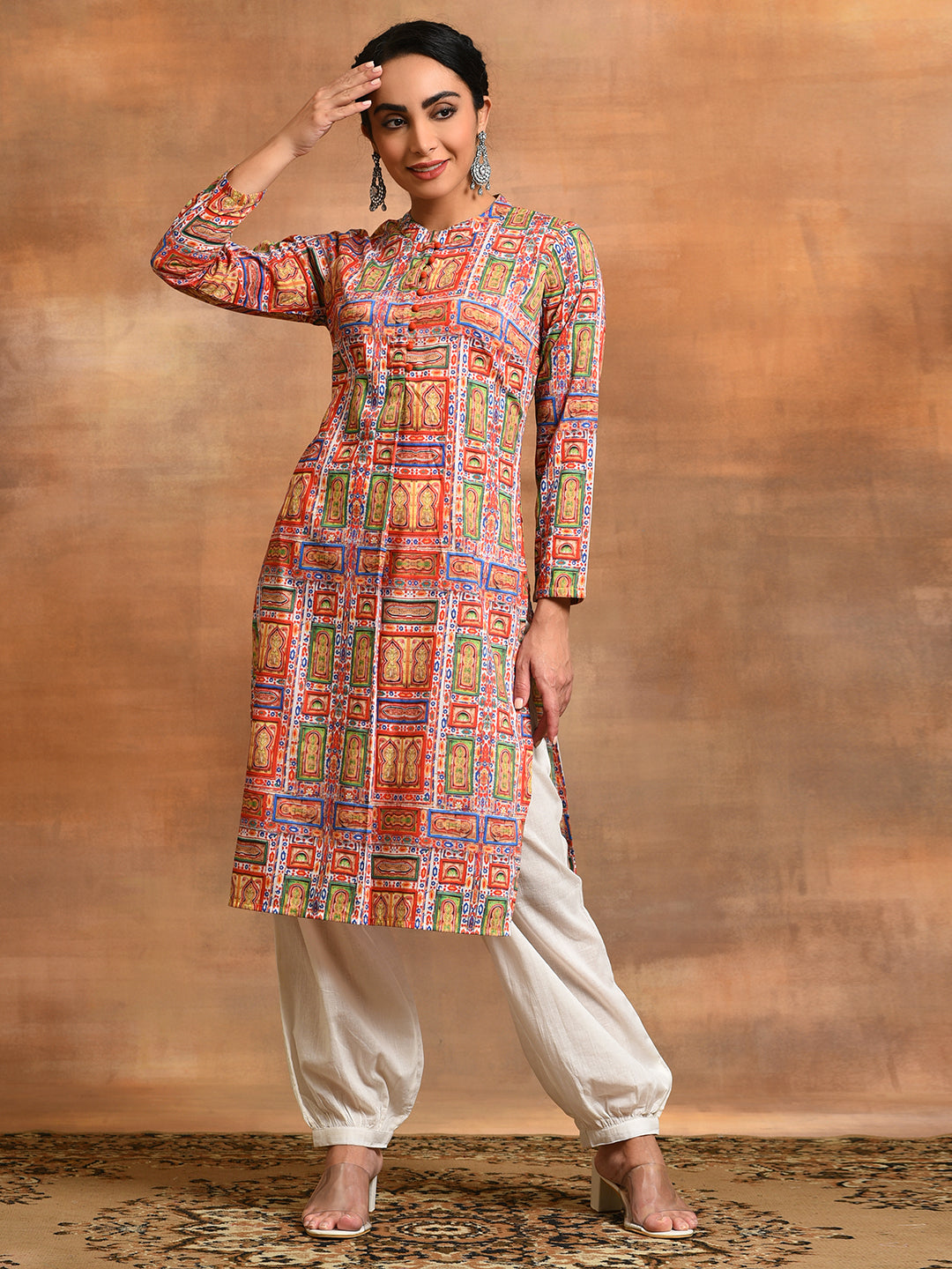 Red & Green Printed Kurta