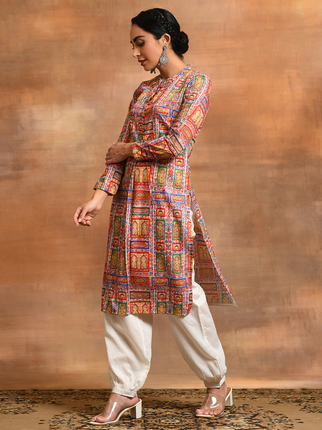 Red & Green Printed Kurta