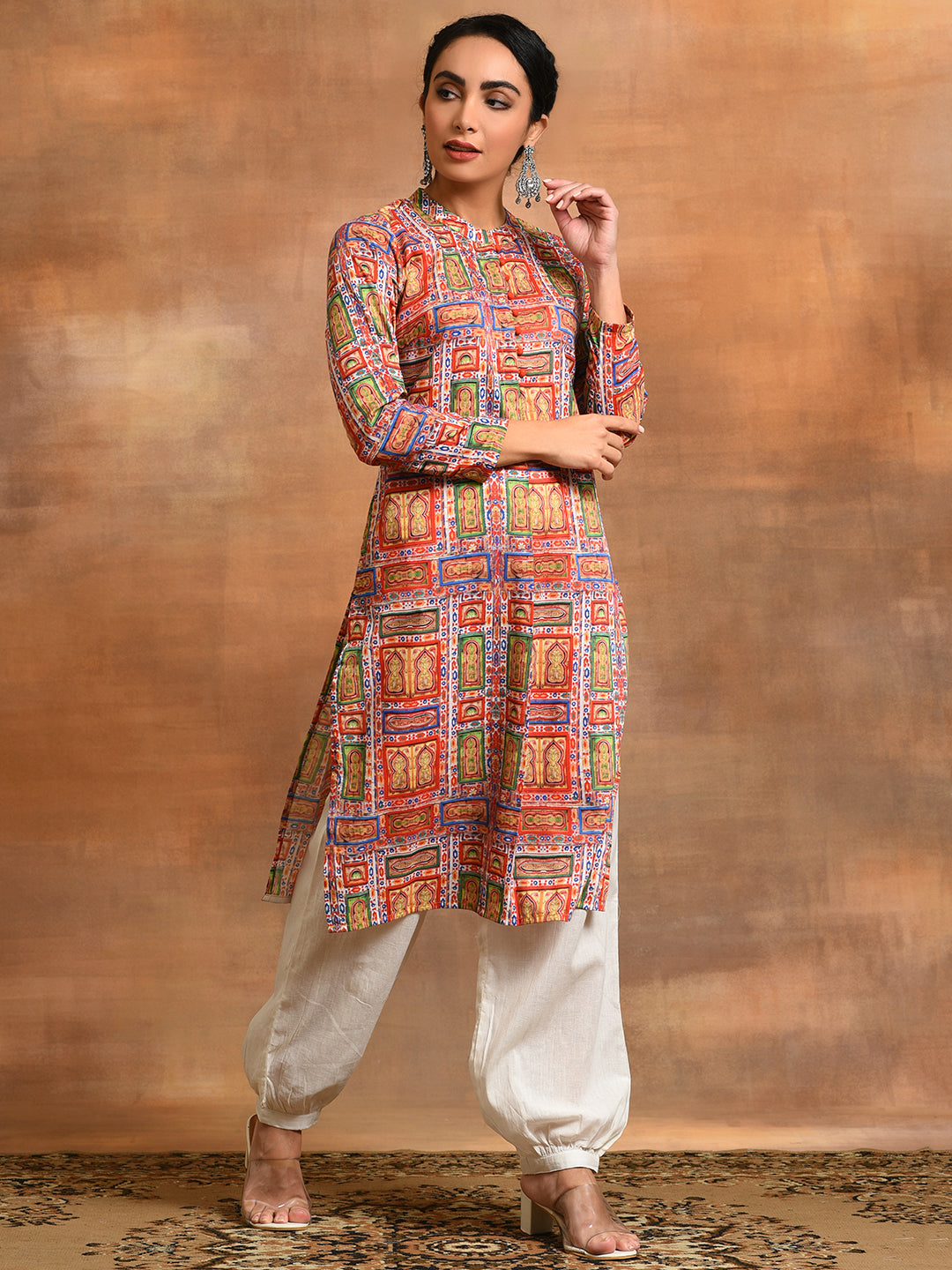 Red & Green Printed Kurta