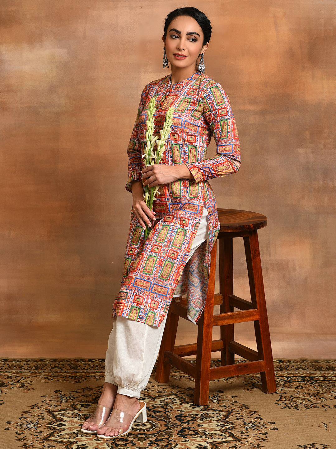 Red & Green Printed Kurta