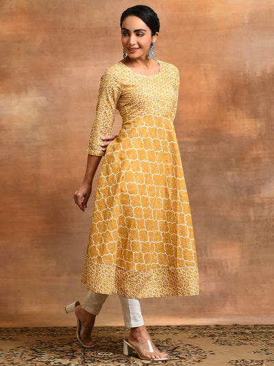 Desert Beige Ethnic Motif Cotton Lurex Anarkali