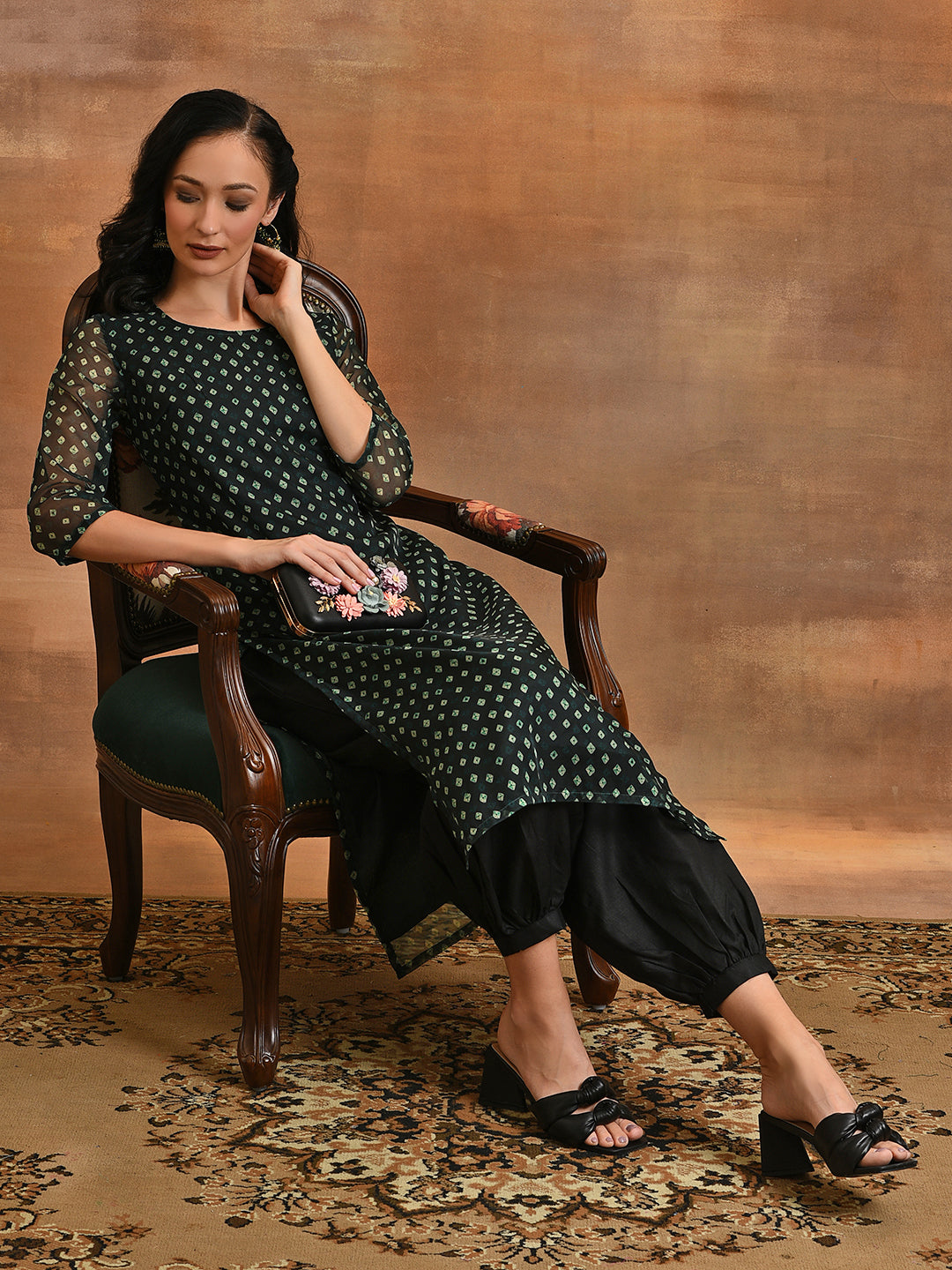 Dark Green Digital Print Kurta