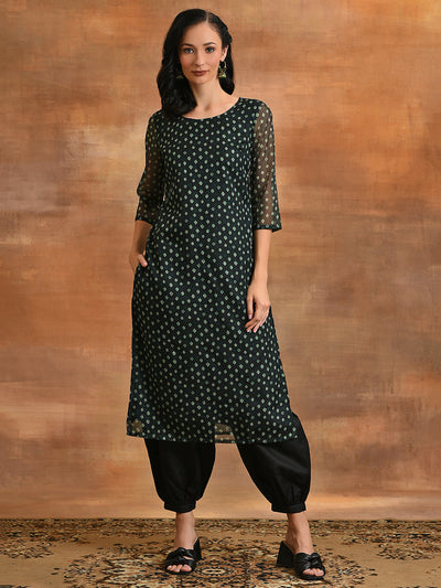 Dark Green Digital Print Kurta