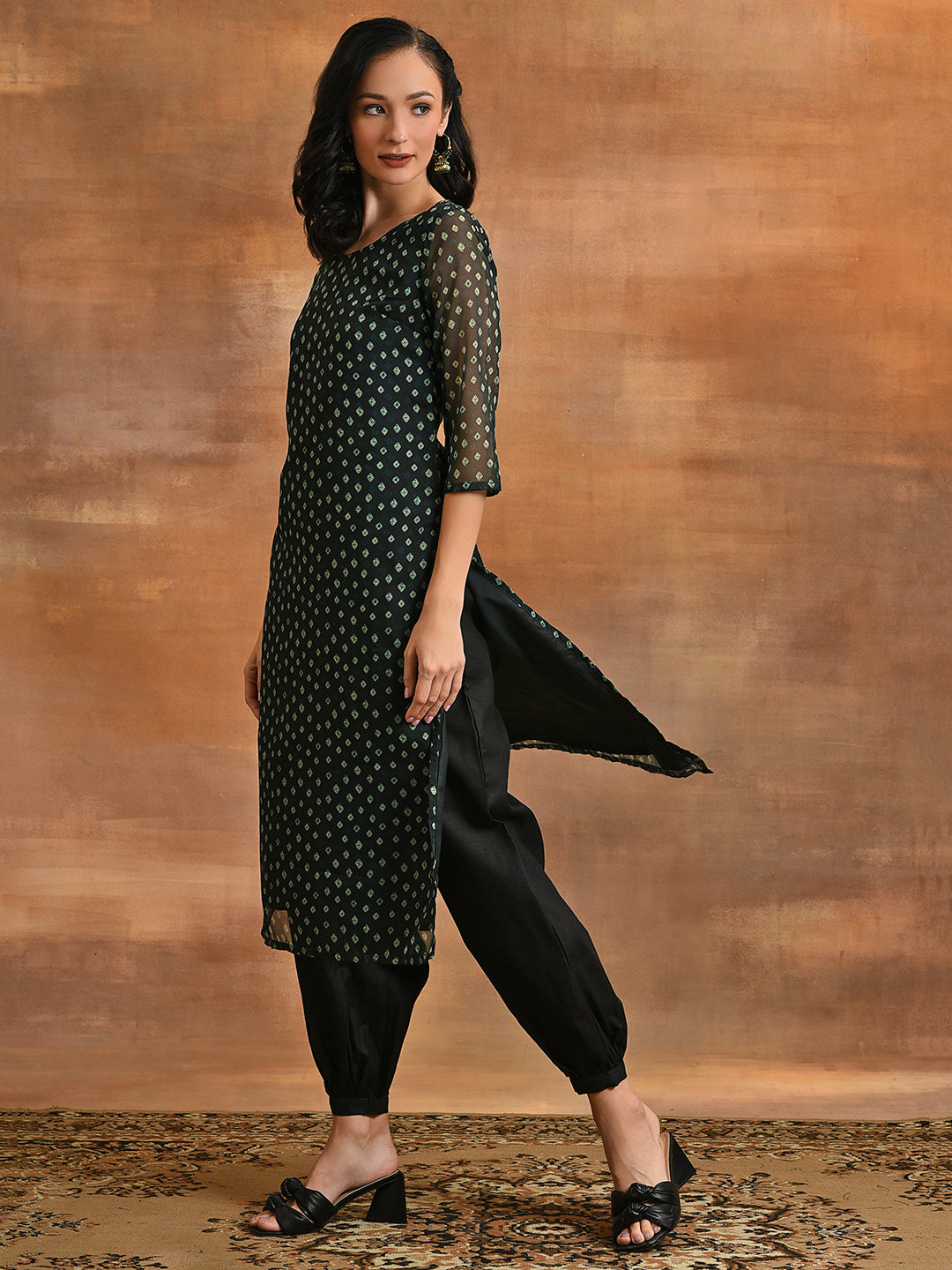 Dark Green Digital Print Kurta