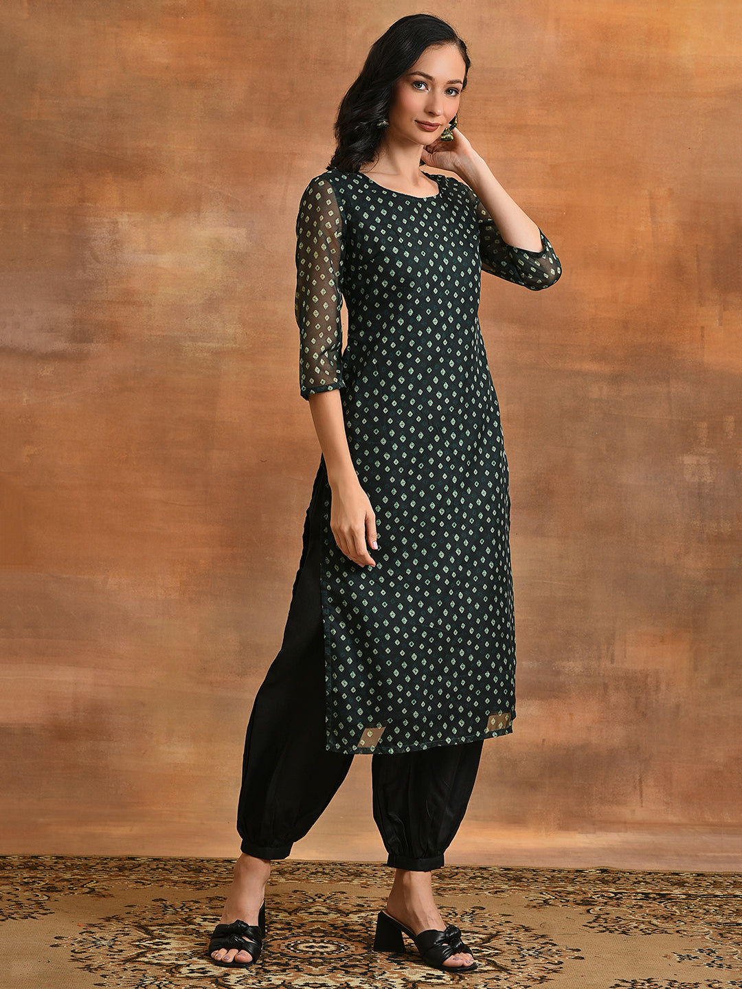 Dark Green Digital Print Kurta