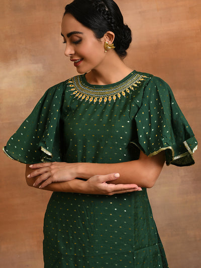 Green Embellished Straight Kurta With Palazzo