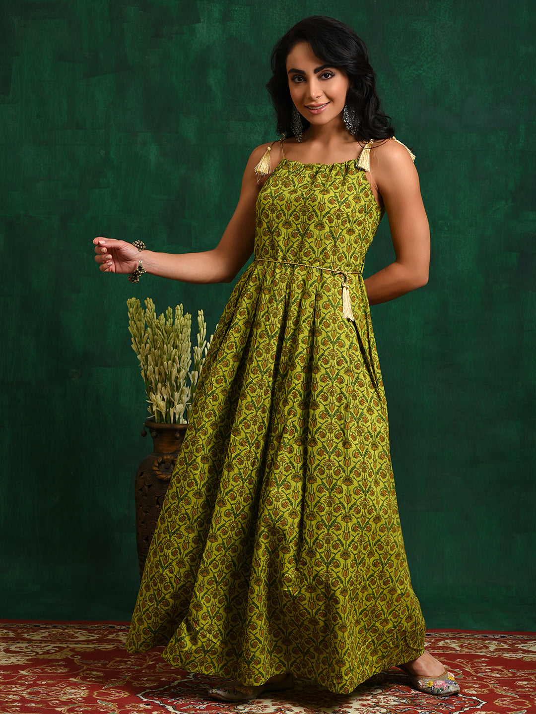 Green Box Pleated Maxi Dress