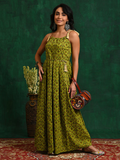 Green Box Pleated Maxi Dress