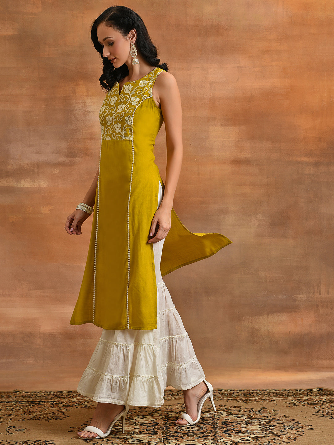 Yellow Floral Embroidered Kurta