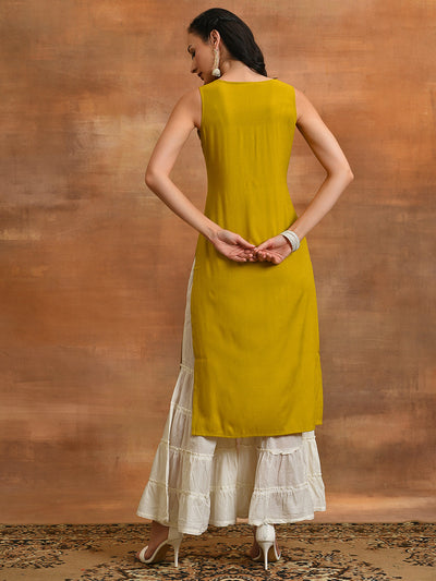 Yellow Floral Embroidered Kurta