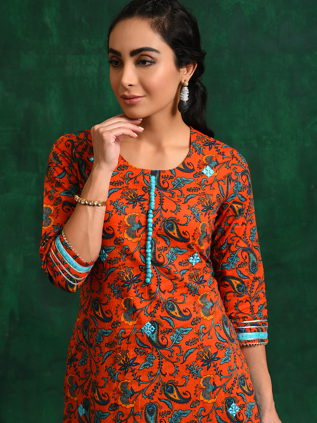 Red Floral Straight Kurta Set