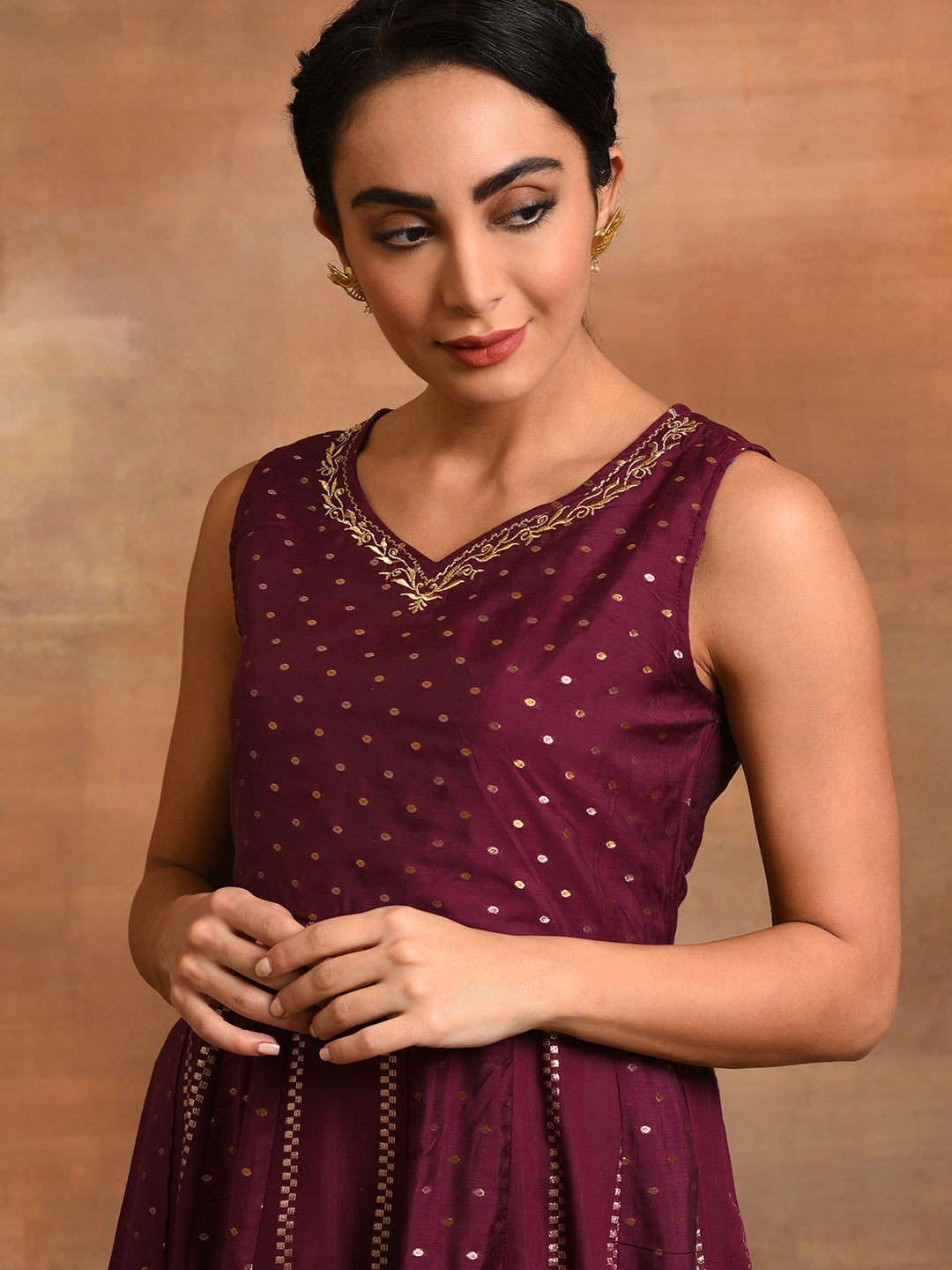 Burgundy Dobby Woven Design Anarkali