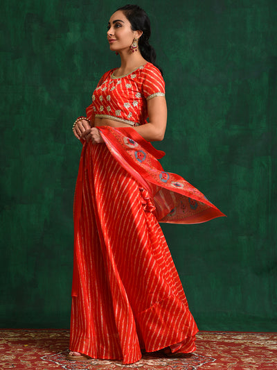 Red Embroidered Lehenga Choli With Dupatta