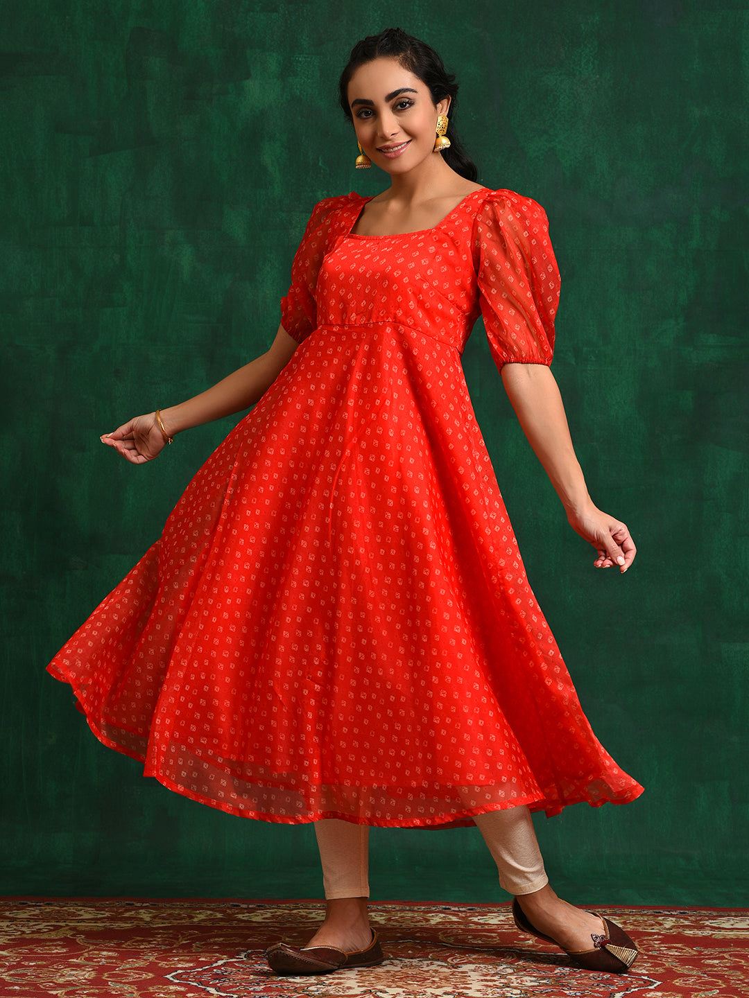 Red Bandhani Print Anarkali