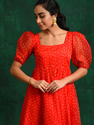 Red Bandhani Print Anarkali