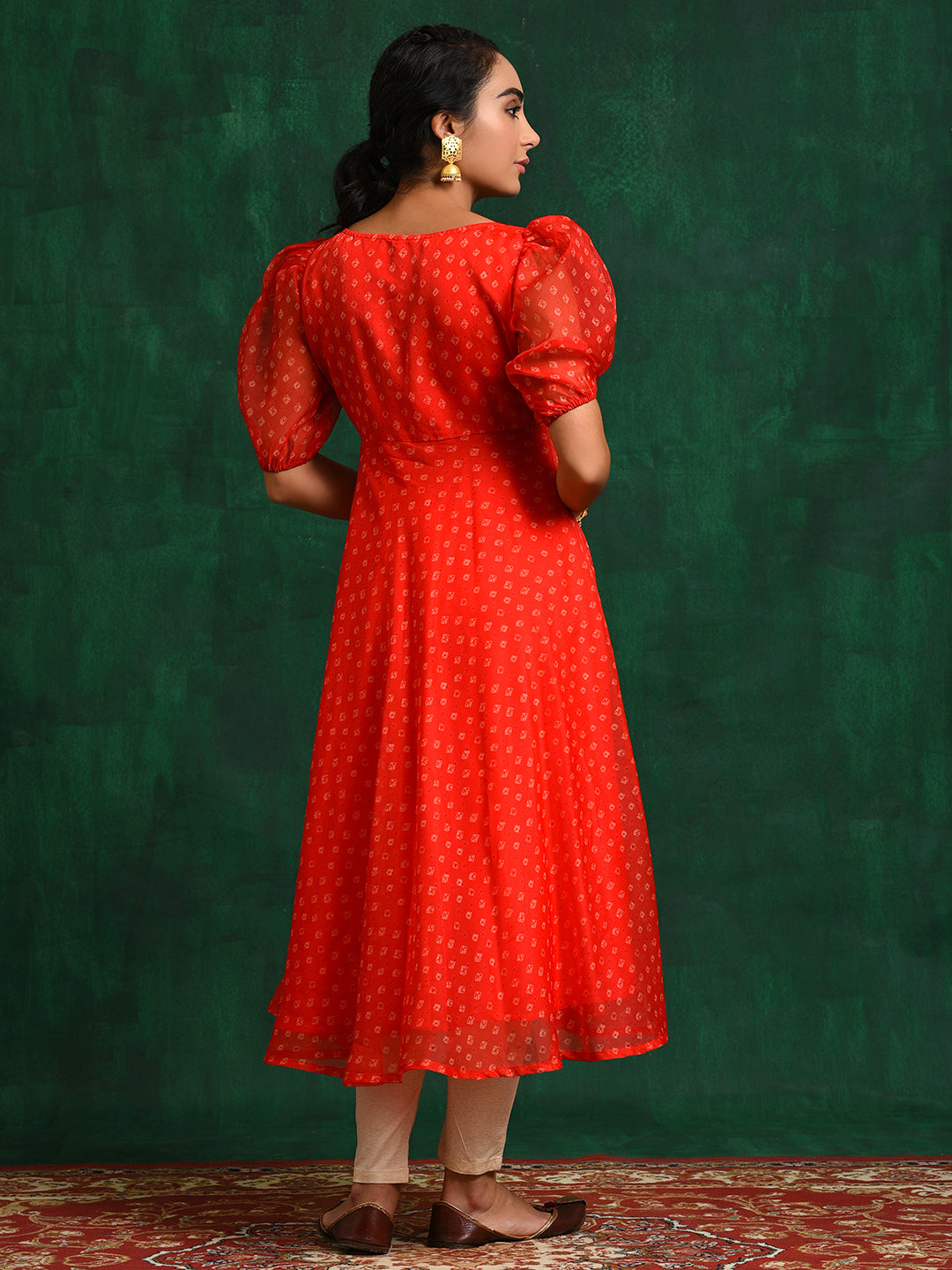 Red Bandhani Print Anarkali