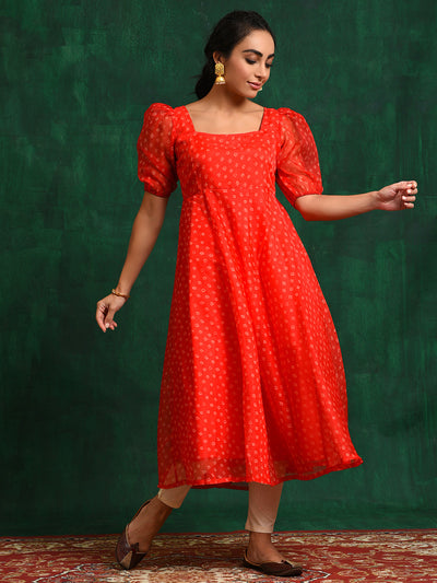 Red Bandhani Print Anarkali