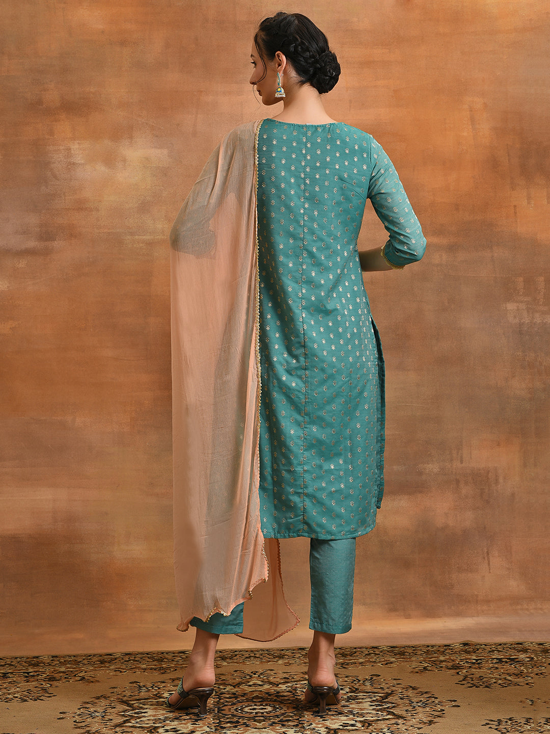 Green Embroidered Kurta Pant With Dupatta