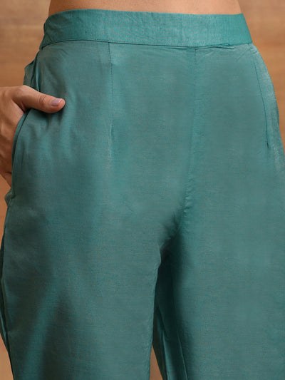 Green Embroidered Kurta Pant With Dupatta