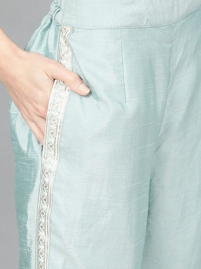 Blue Foil Printed Kurta With Palazzo