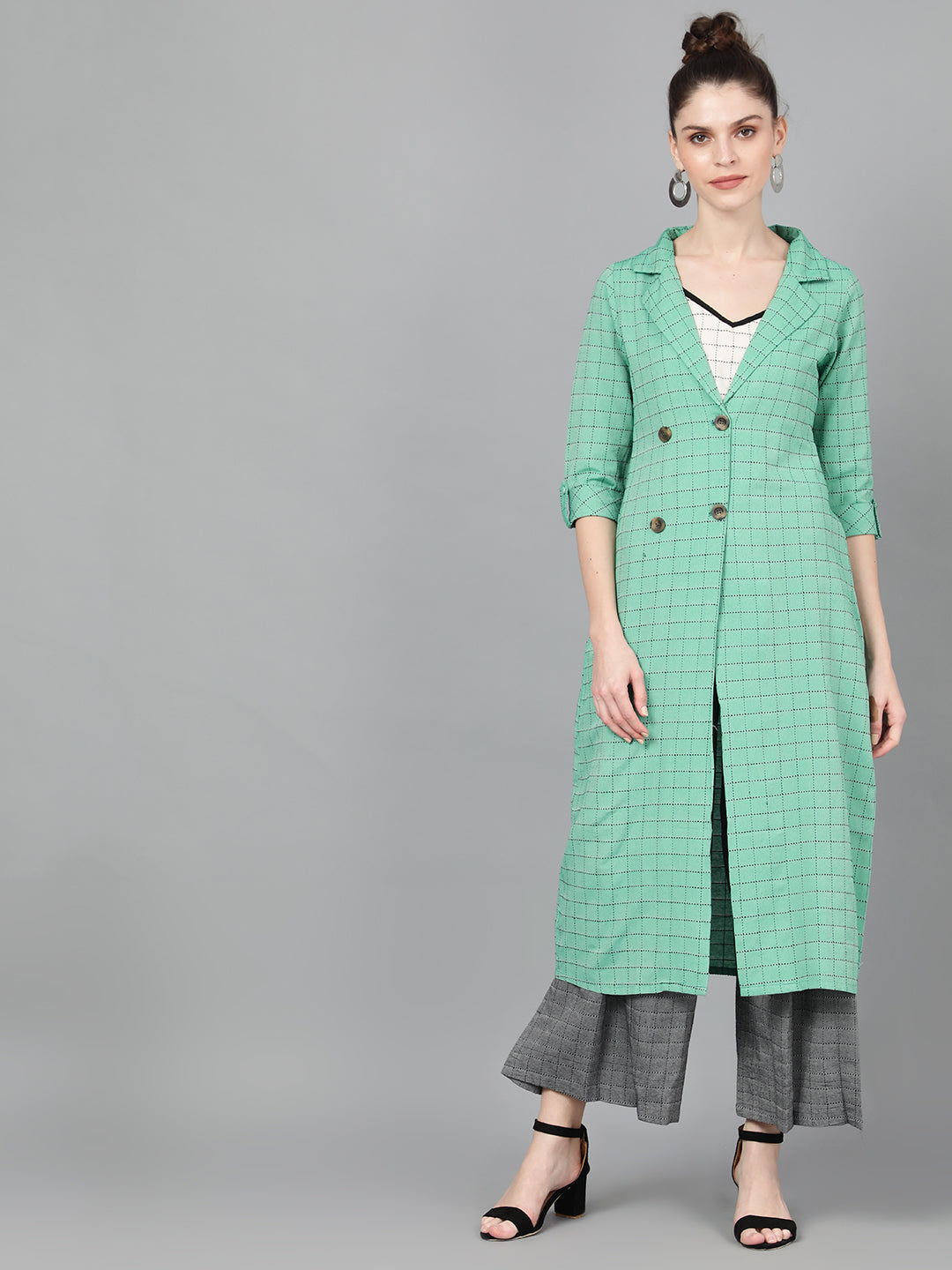 Green Checked Long Jacket