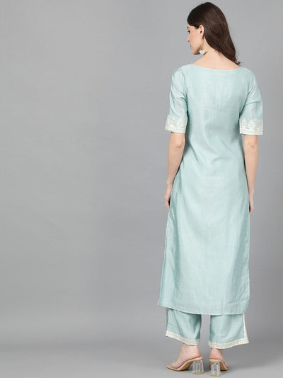 Blue Foil Printed Kurta With Palazzo