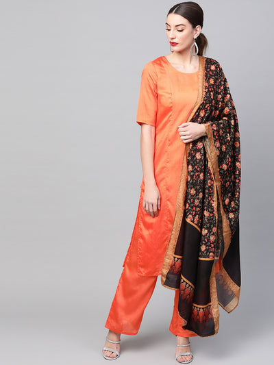 Orange Kurta Palazzo With Dupatta