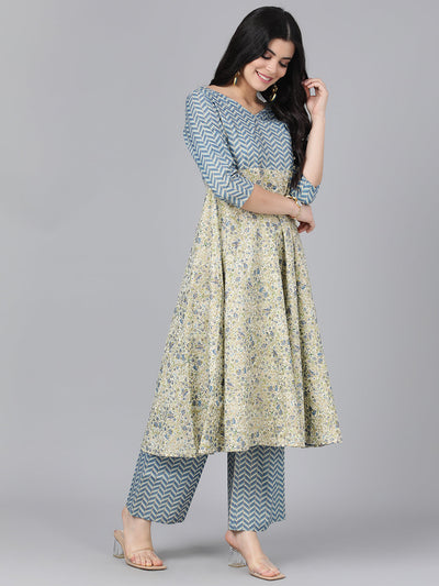 Grey Printed Kurta Palazzo With Dupatta