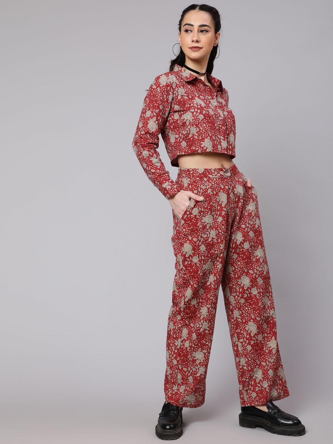 Maroon Floral Print Top With Palazzo