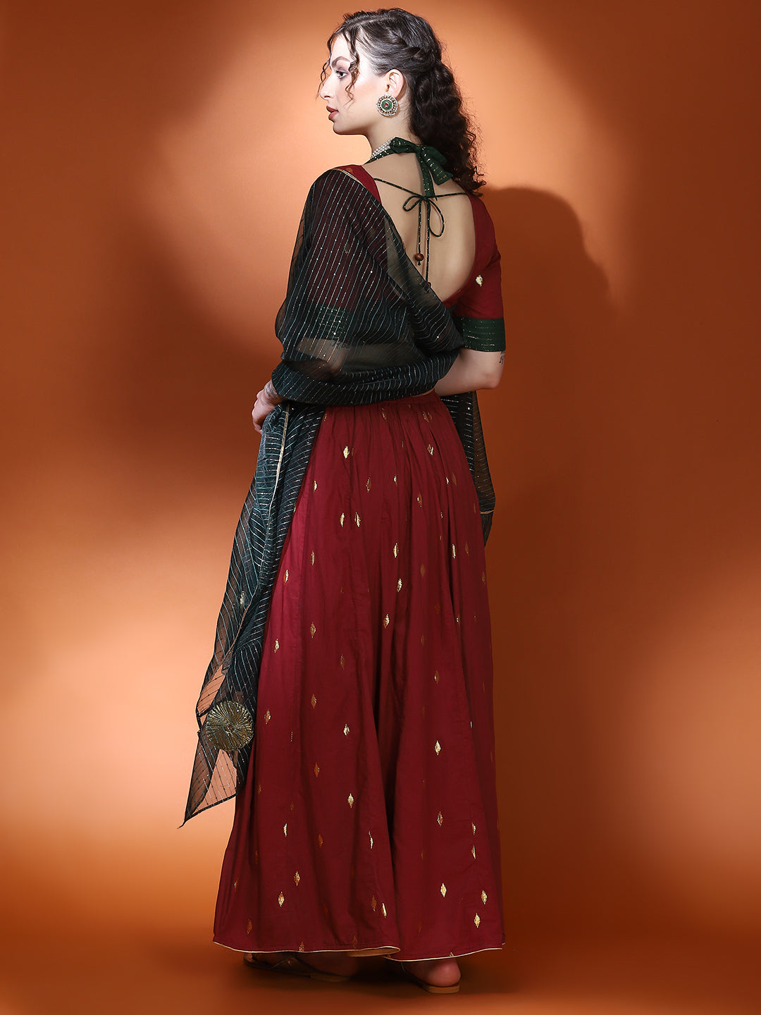 Maroon Woven Designed Lehenga Choli With Dupatta