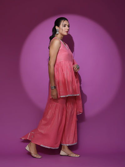 Pink Sequin Kurta Sharara With Dupatta