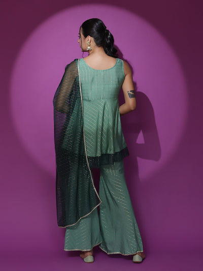 Green Sequin Kurta Sharara With Dupatta