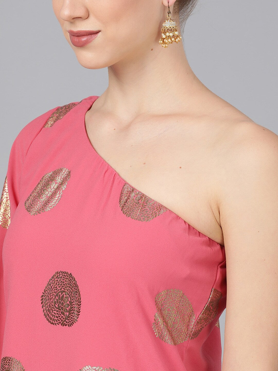 Pink Foil Printed Kurta With Palazzo