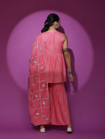 Pink Sequin Kurta Sharara With Dupatta