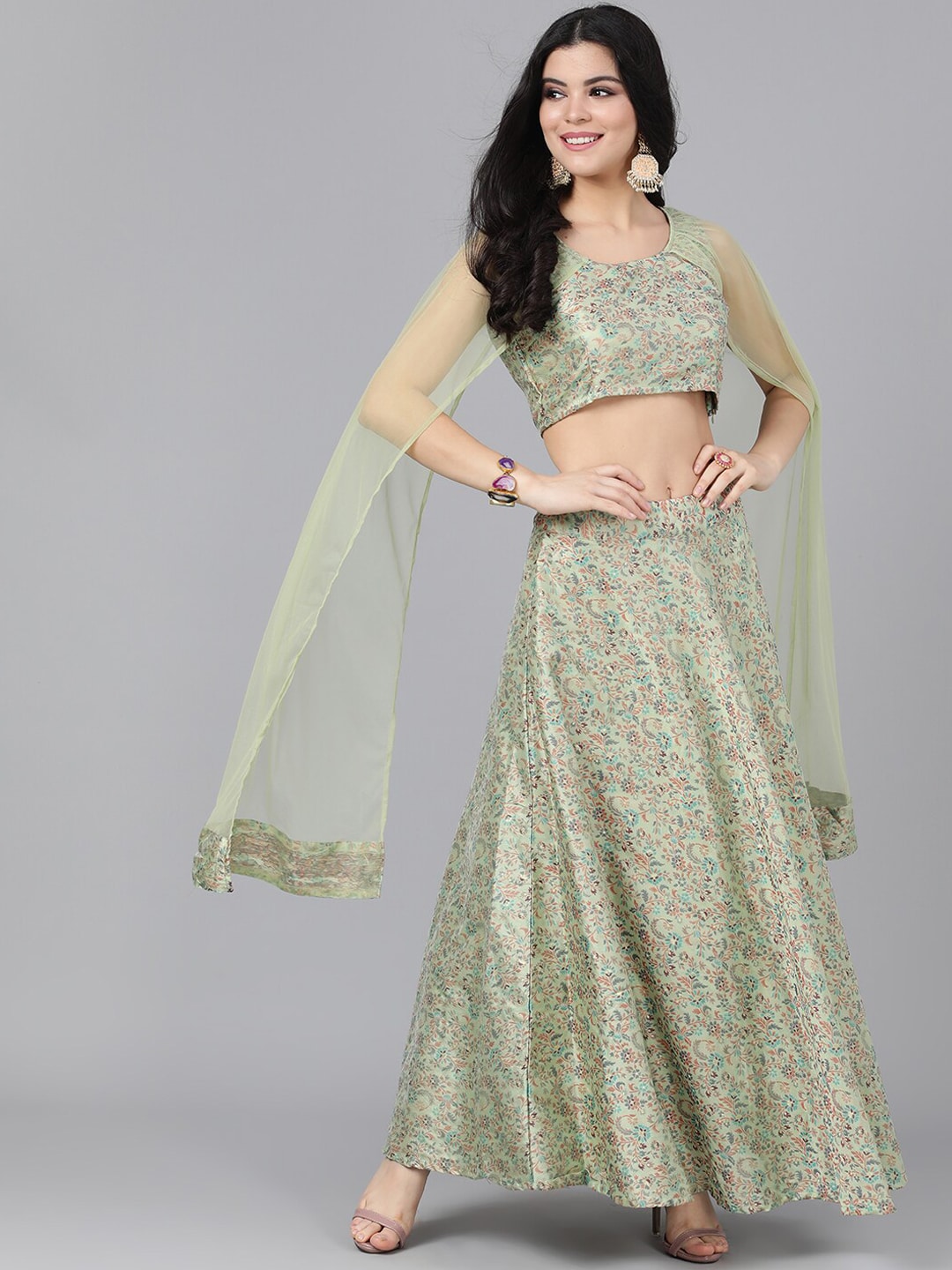 Green Lehenga Choli With Cape Dupatta