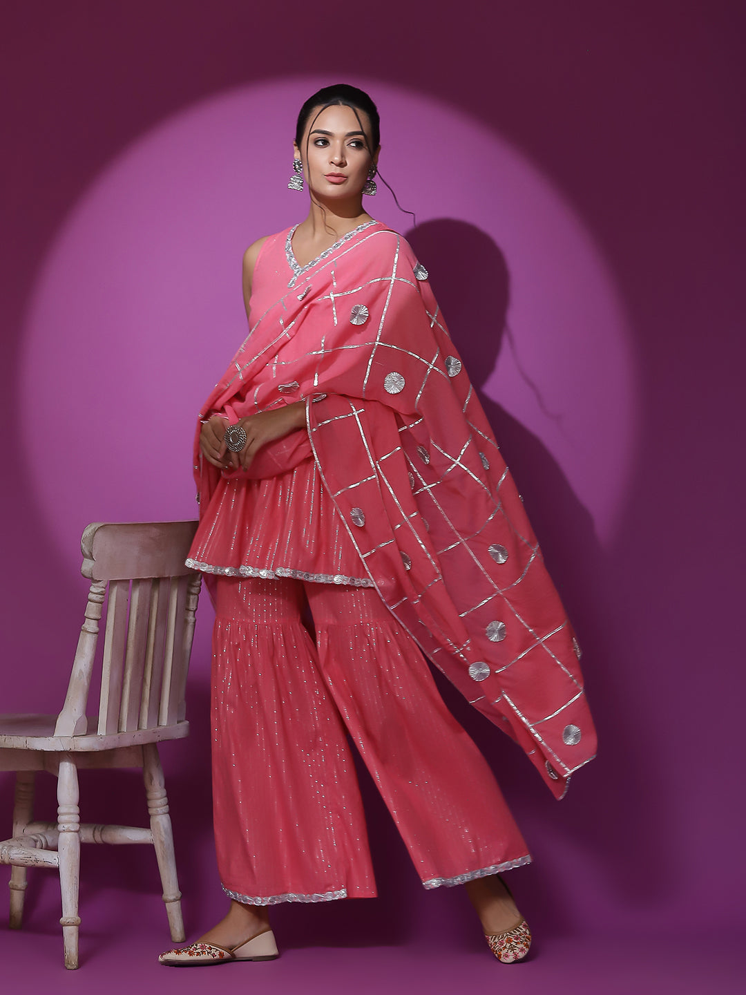 Pink Sequin Kurta Sharara With Dupatta