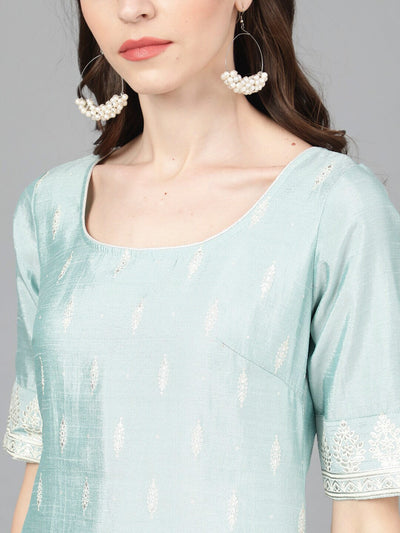Blue Foil Printed Kurta With Palazzo
