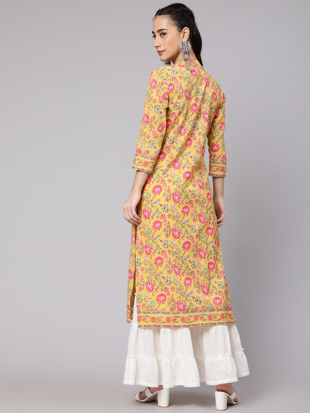 Yellow Floral Print Straight Kurta