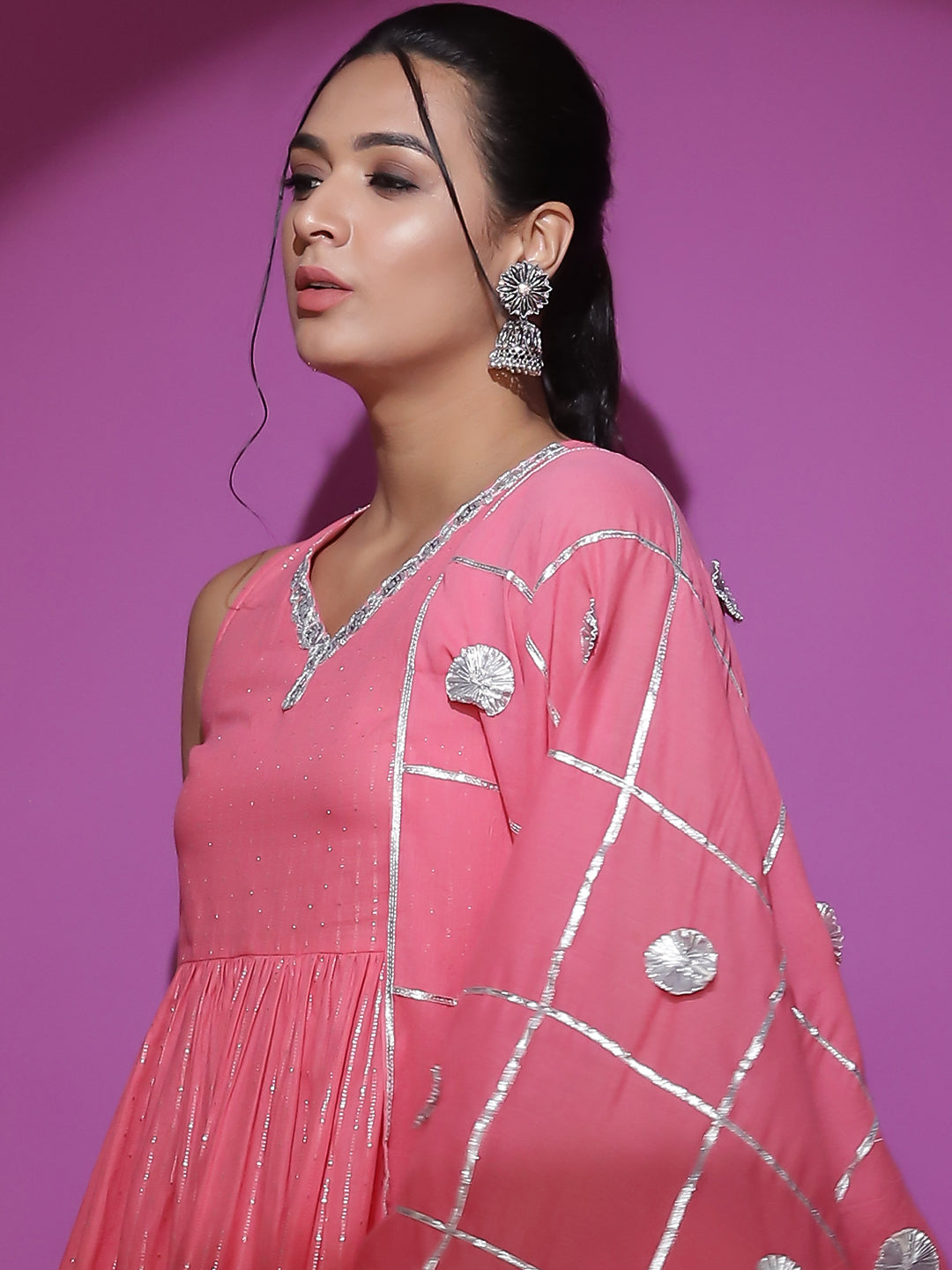 Pink Sequin Kurta Sharara With Dupatta