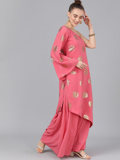 Pink Foil Printed Kurta With Palazzo