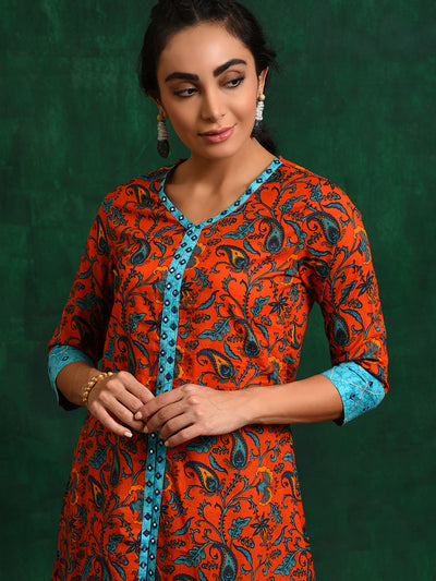 Red Floral A-Line Kurta With Palazzo