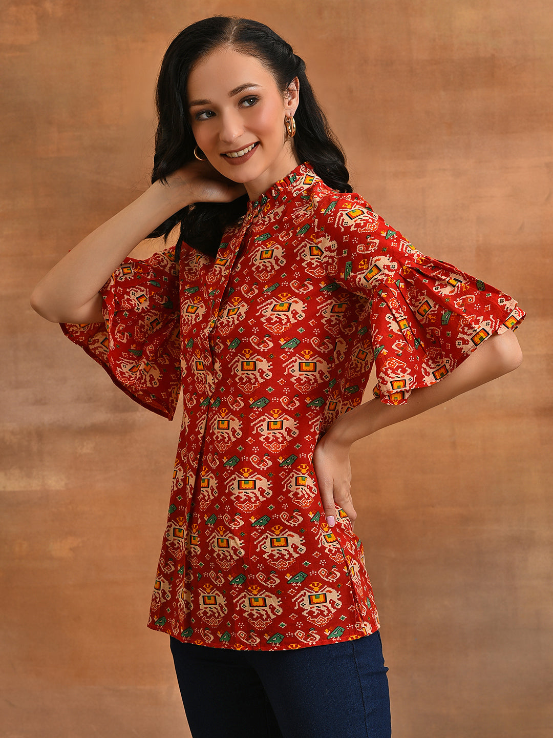 Red & Yellow Abstarct Print Tunic