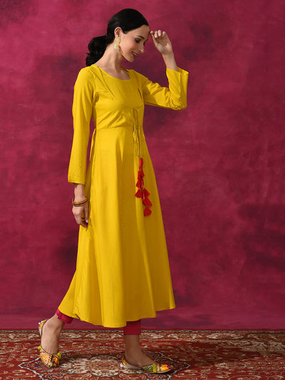 Mustard Flared Anarkali With Tassels