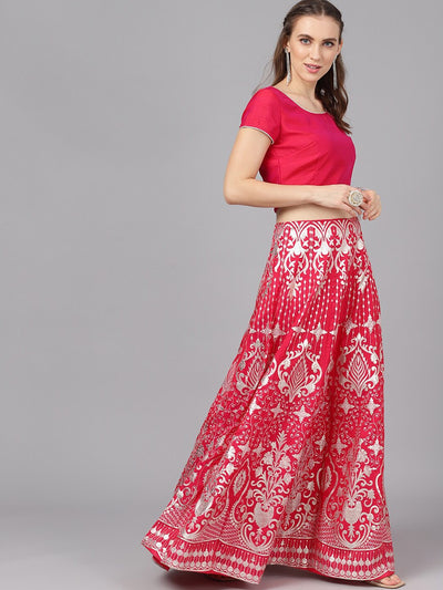 Pink Foil Printed Lehenga Choli With Dupatta