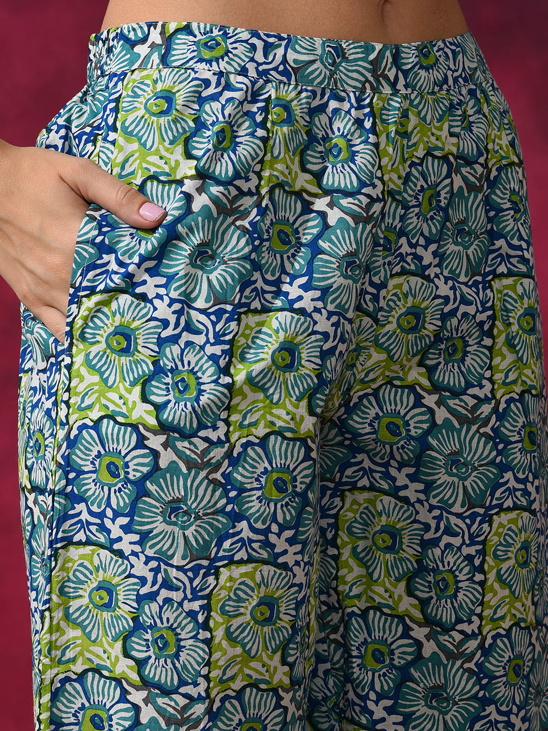 Blue Printed Kurta Sharara With Dupatta